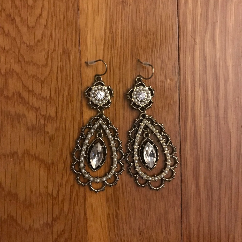 Pearl + Crystal Floral Filigree Earrings